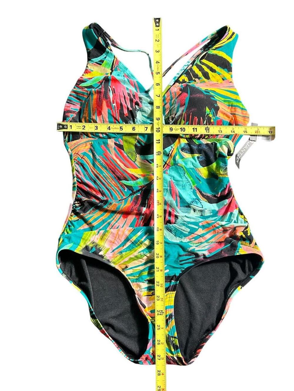 JANTZEN colorful V front full bottom coverage one piece swimsuit size 12 New - Picture 2 of 7